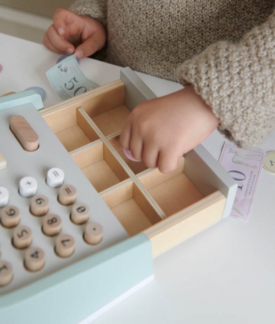 WOODEN CASH REGISTER, FSC 100% - DUSTY GREEN