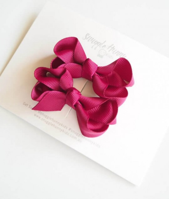 Burgundy Wine Clip Bow - Small Piggy Tail Pair 2