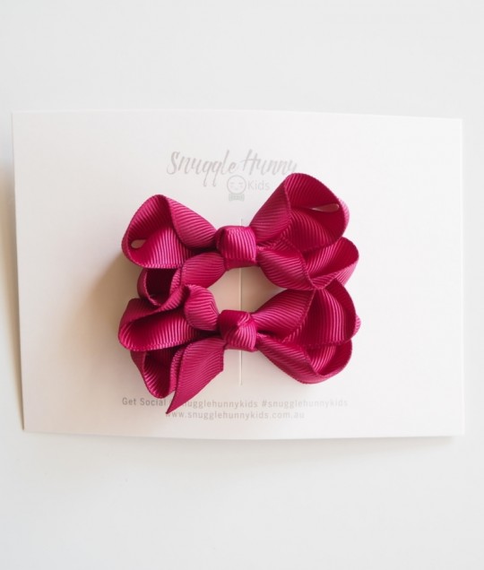 Burgundy Wine Clip Bow - Small Piggy Tail Pair 2