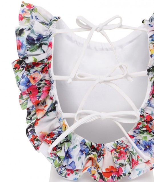 Crossed-Back Stripped Swimsuit - Floral