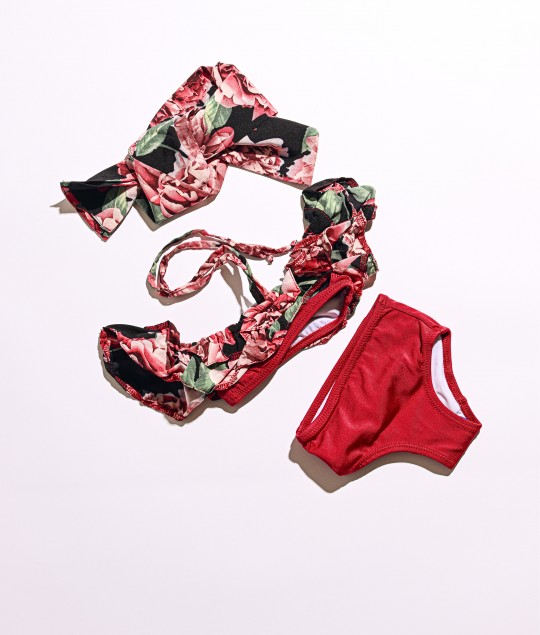 Floral Red High waisted Bikini Set