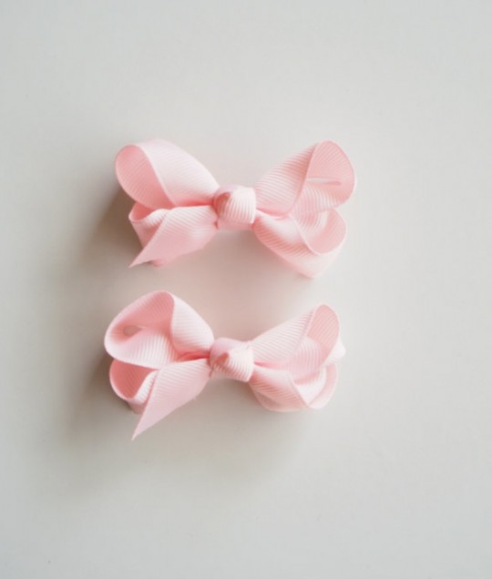 Light Pink Clip Bow - Small Piggy Tail Pair 2