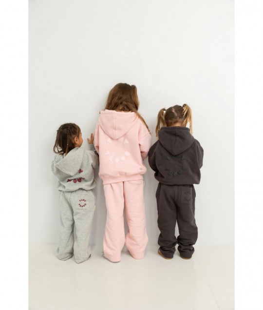 Sporty Puff Print Cotton Hoodie Tracksuit Set - Grey Marle