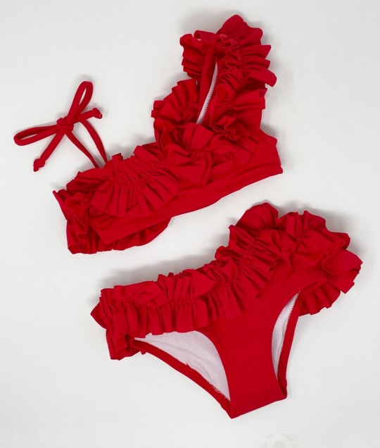 Bright Red Floral Bikini Set