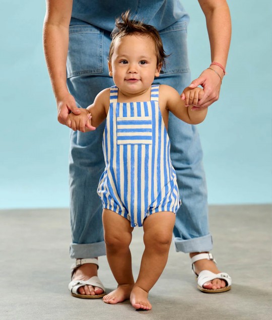 Clam - Blue Stripe Bubble Romper