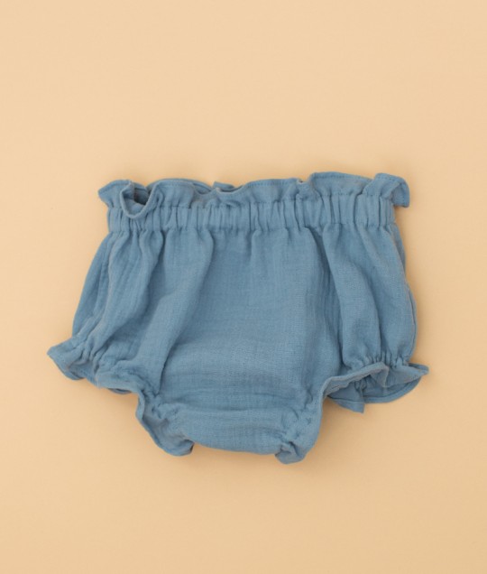 Muslin Blue Bloomer & White Linen Top