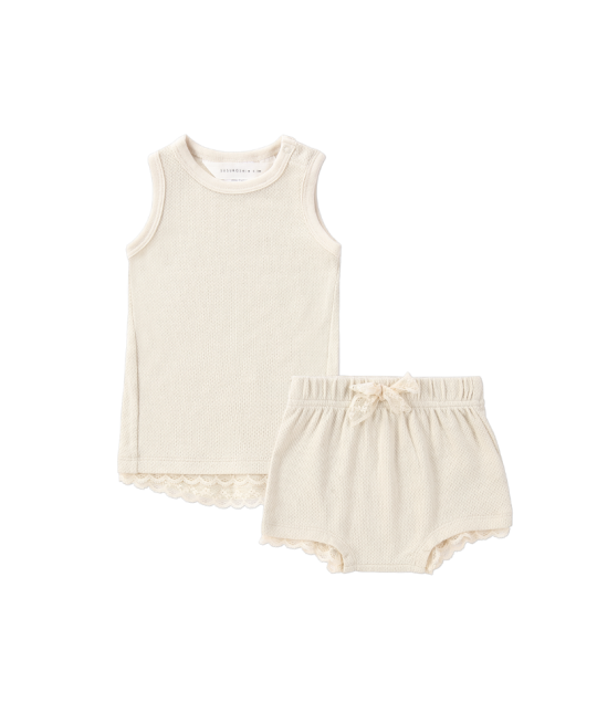 ORGANIC PJ SINGLET SHORTIES SET. POWDER