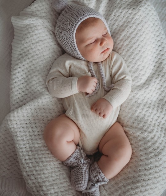 Grey Merino Wool Bonnet & Booties