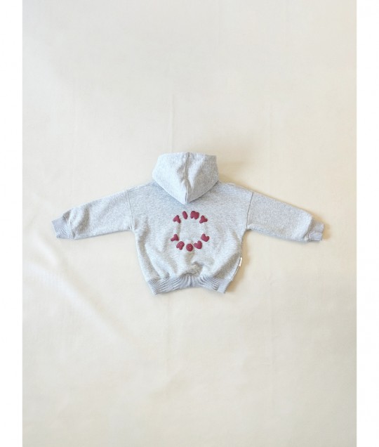 Sporty Puff Print Cotton Hoodie Tracksuit Set - Grey Marle