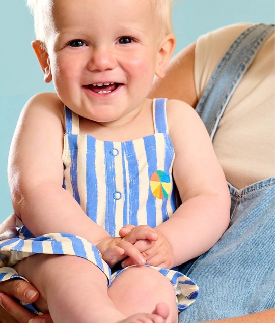 Cayman - Blue Stripe Dungaree Shorts