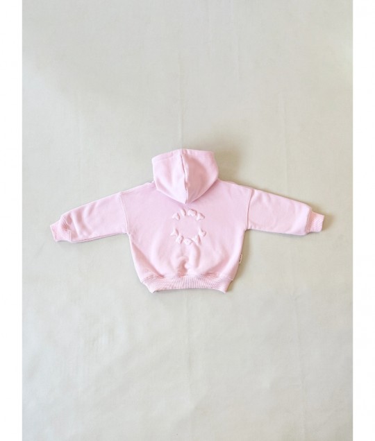 Sporty Puff Print Cotton Hoodie Tracksuit Set - Pink