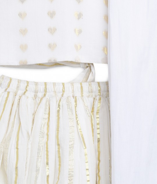 Golden Hearts Lehenga Set - White