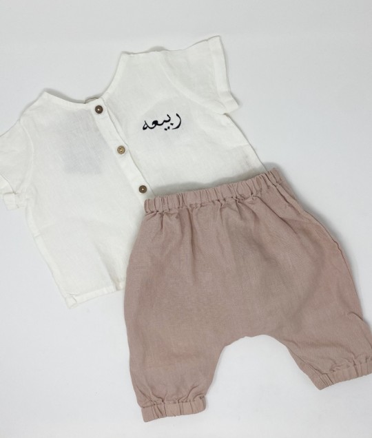 Linen Top & Harem Pants - Baby Pink