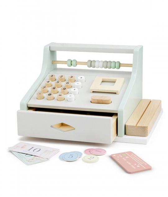 WOODEN CASH REGISTER, FSC 100% - DUSTY GREEN