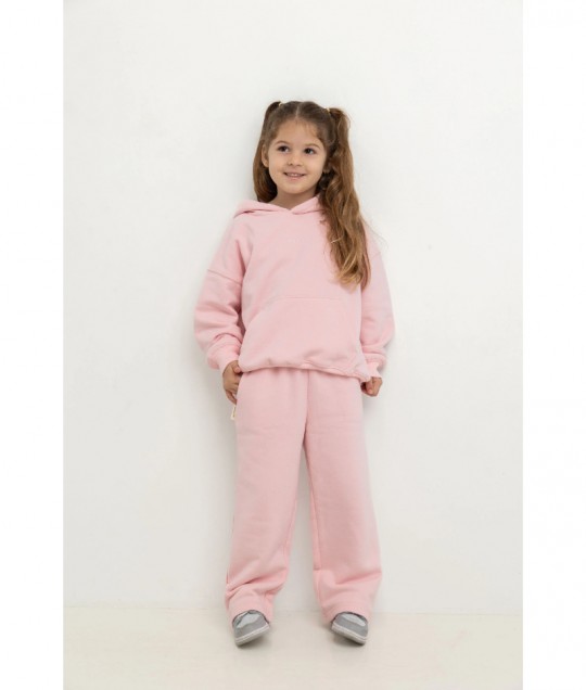 Sporty Puff Print Cotton Hoodie Tracksuit Set - Pink