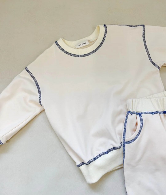 Imogen Cotton Set - Cream/Blue