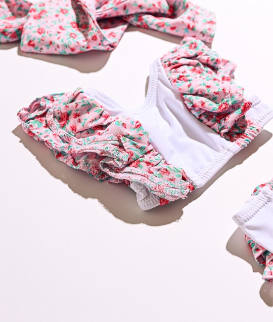 White Floral High waisted Bikini Set