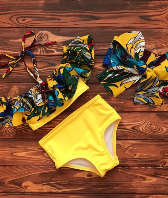 Yellow Floral High-waisted bikini Set