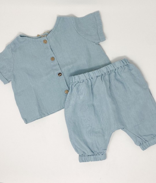 Linen Top & Harem Pants - Baby Blue