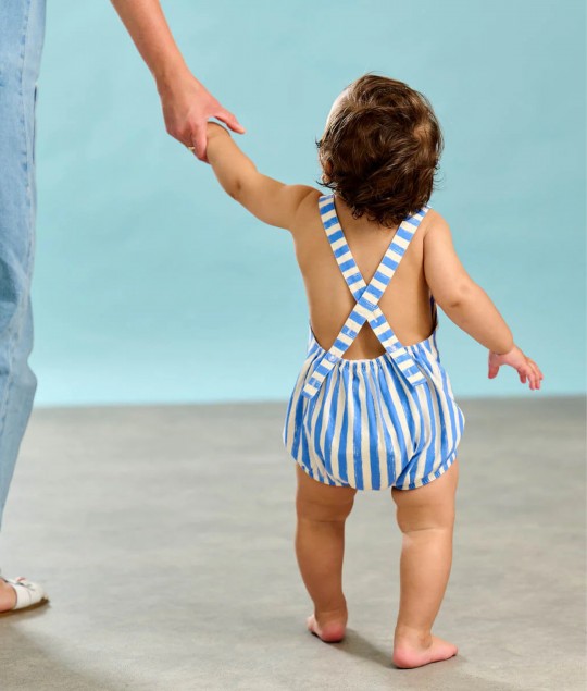 Clam - Blue Stripe Bubble Romper