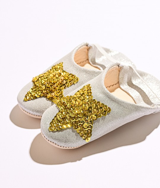 Silver Glitter Gold Star Slippers