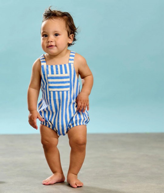 Clam - Blue Stripe Bubble Romper