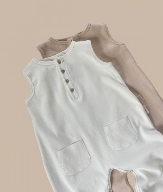 RELAXED RIBBED ROMPER - BISCUIT