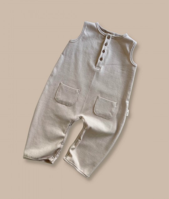 RELAXED RIBBED ROMPER - BISCUIT