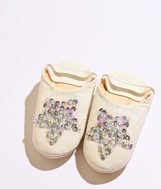 White Silver Multi Star Slippers