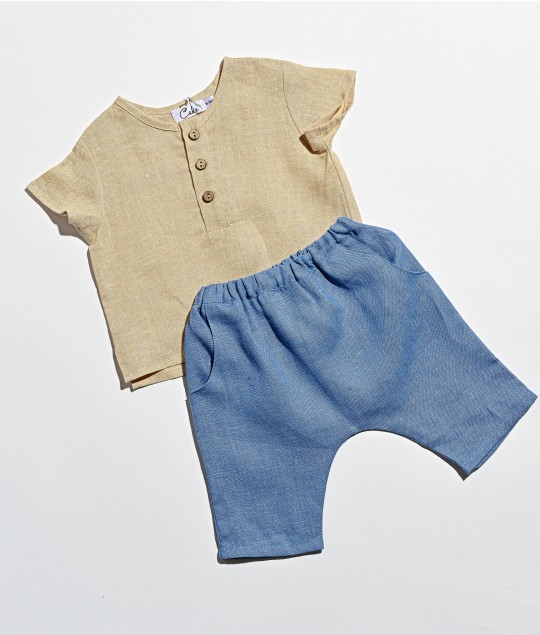Linen Sherwal Set - Blue
