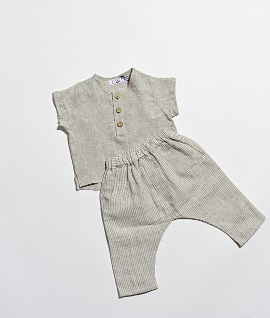 Linen Beige Top & stripped Pants