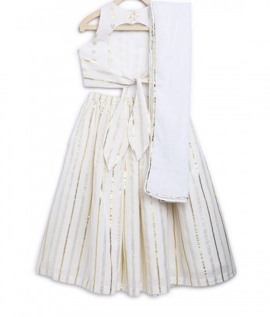 Golden Hearts Lehenga Set - White
