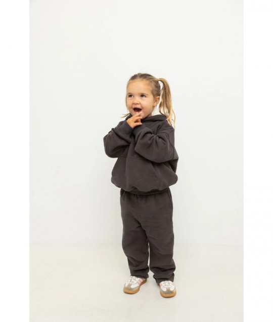 Sporty Puff Print Cotton Hoodie Tracksuit Set - Charcoal