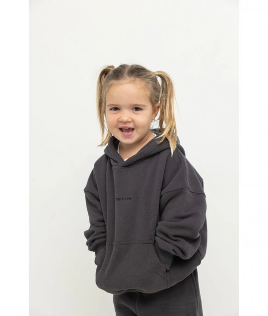 Sporty Puff Print Cotton Hoodie Tracksuit Set - Charcoal