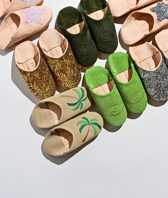 Pistachio Embroidery Eyes Slippers