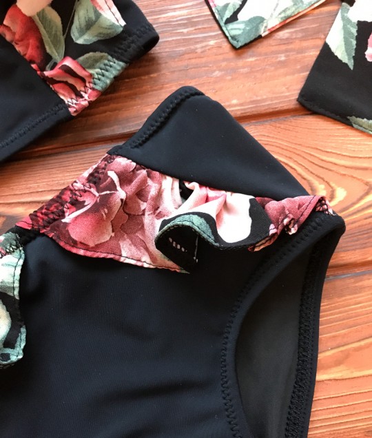 Black Floral High waisted Bikini Set