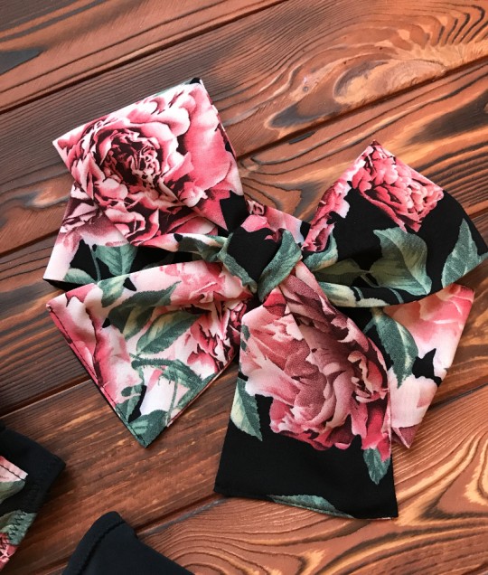 Black Floral High waisted Bikini Set