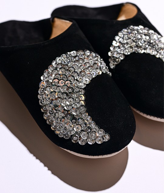 Black Silver Moon Slipper