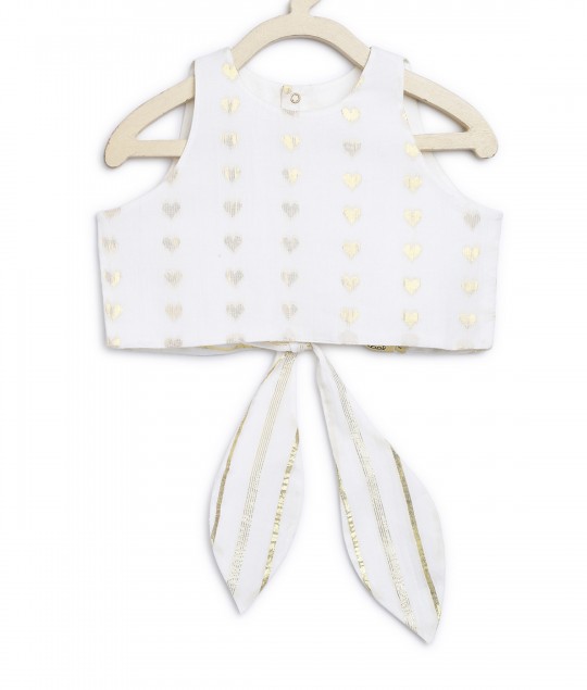 Golden Hearts Lehenga Set - White