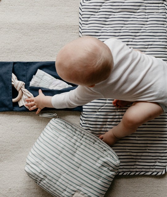 Striped On the Go Portable Changing Pad - Deep Sea