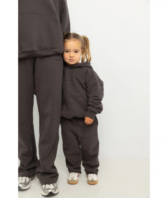 Sporty Puff Print Cotton Hoodie Tracksuit Set - Charcoal