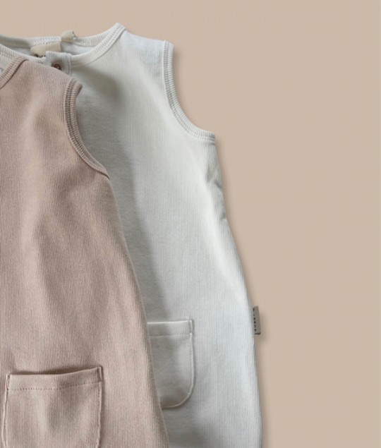 RELAXED RIBBED ROMPER - BISCUIT