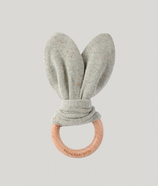 ORGANIC BUNNY TEETHER TOY. SAGE SPECKLED