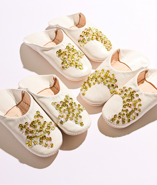 White Gold Multi Moon Slippers