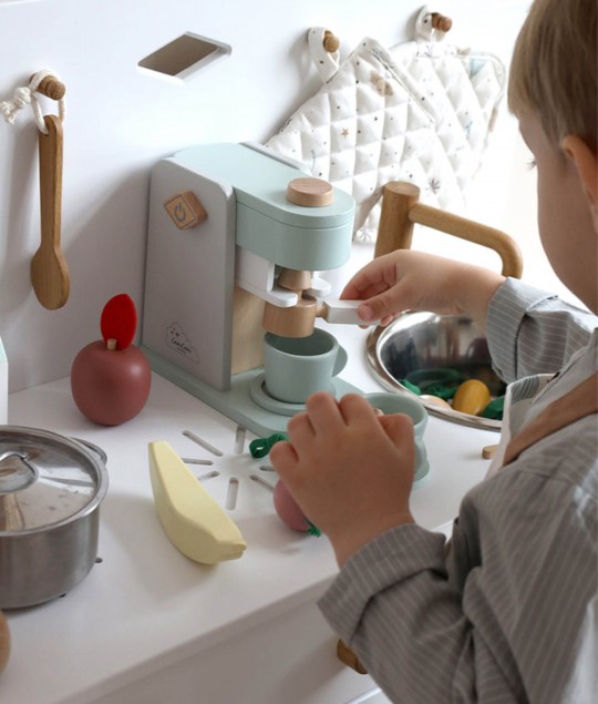 WOODEN COFFEE MACHINE, FSC 100% - DUSTY GREEN
