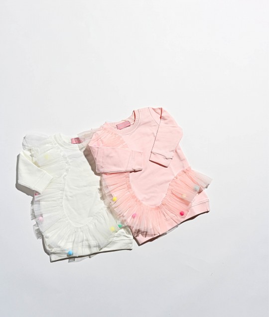 Pom-Pom Cotton Dress - Pink