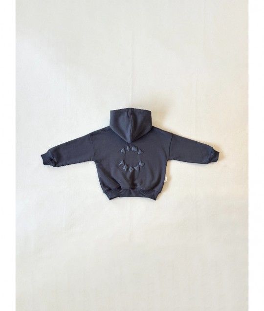 Sporty Puff Print Cotton Hoodie Tracksuit Set - Charcoal