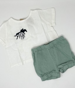 Horse-riding Embroidery linen set - Washed Green