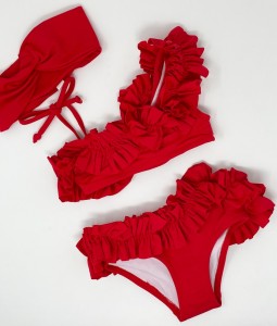 Bright Red Floral Bikini Set