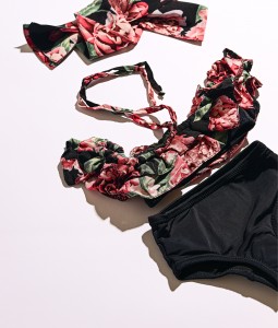 Floral Black High waisted Bikini Set